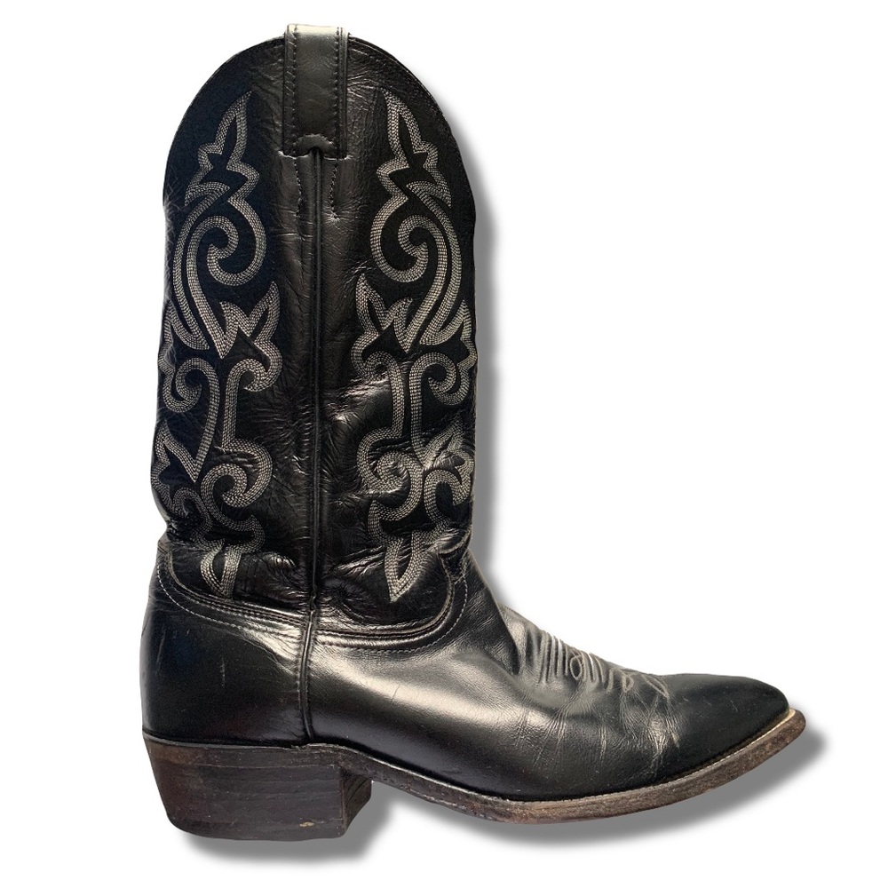 VTG Justin Boots Style 1408 Mens Black Cowboy Western Style Boots Size 9 1/2 E